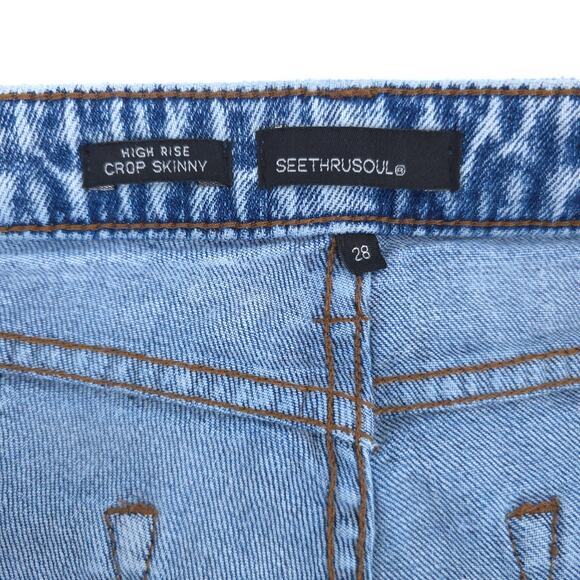 SeeThruSoul Retro AcidWash Cotton HighRise Stretch Cropped Skinny RawHem 28 x 26 - Picture 6 of 13